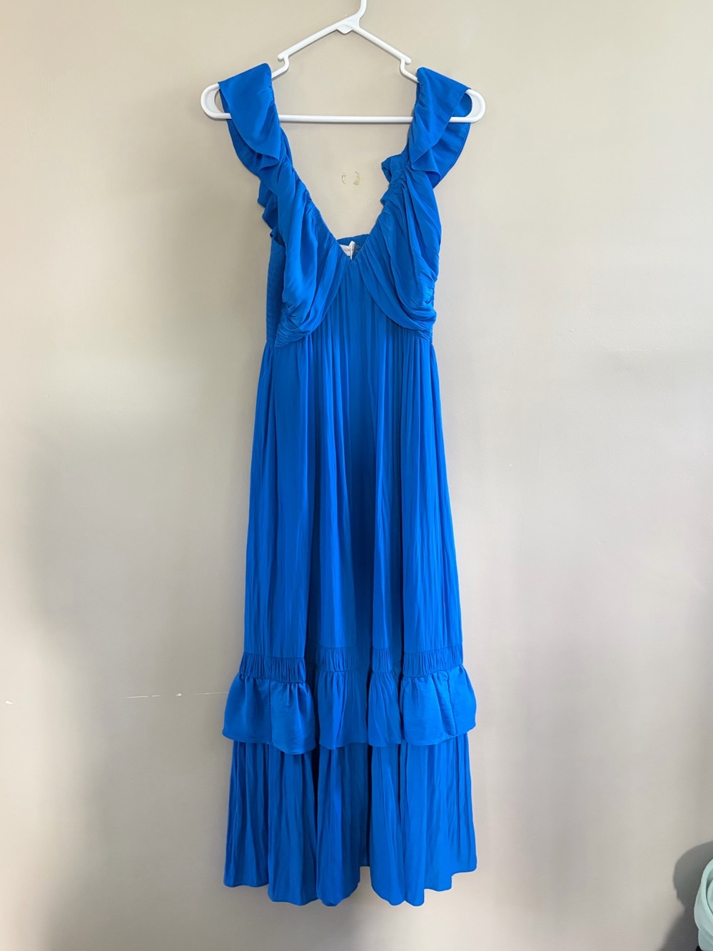 RAMY BROOK NELLY PLUNGE V-NECK BLUE RUFFLE TIERED DRESS SZ XS NWT - Picture 5 of 11